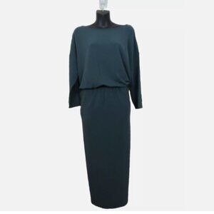 Garnet Hill size Large Bateau Neck Knit Midi Dress Dolman Blue Gray Slit Basic